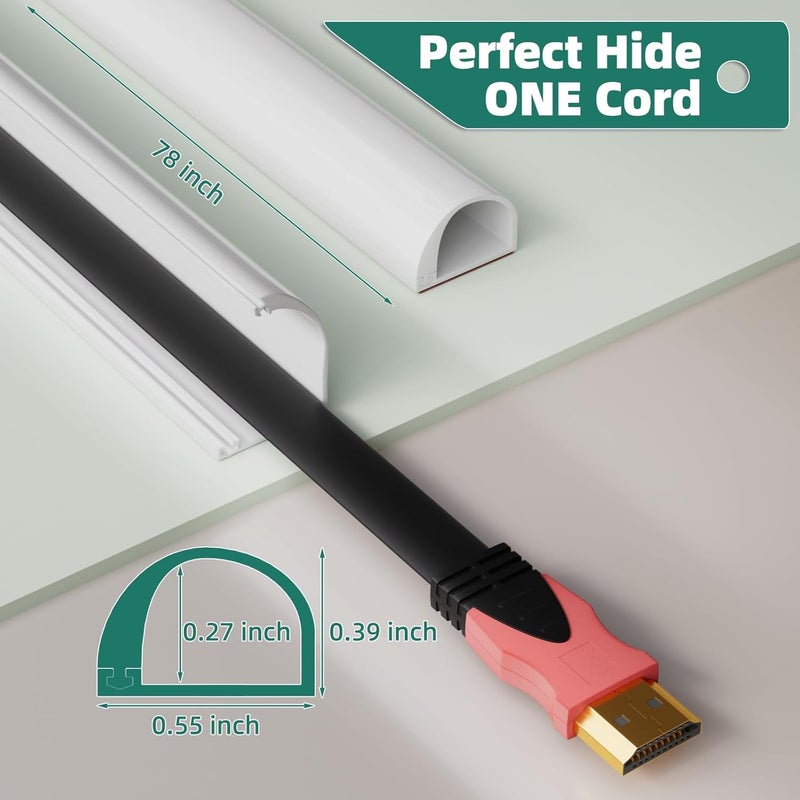 Vannesse Cord Hider Raceway Kit, 39 inch Wall Cable Hider for 1 Cable, Silicone Material Hiding Wall Mount TV Powers Cords in Home Office, W0.59 H0.39in White - Image 2